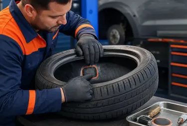 Profissional consertando pneu de carro em borracharia em Açailândia